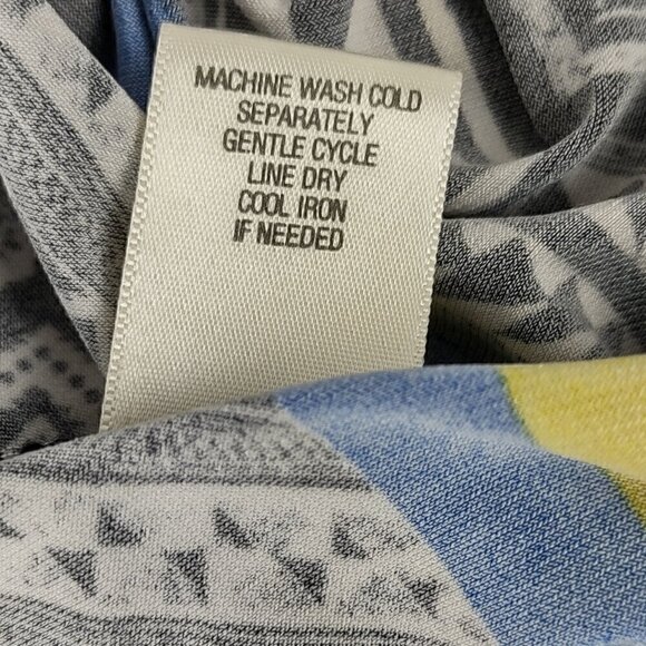 Emma & Michele Blue & Black Geometric V-Neck Stretch Blouson Shirt Dress Size L - Picture 13 of 13